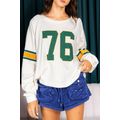 White Number 76 Printed Retro Sporty Long Sleev...