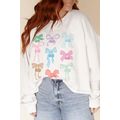 White Bowknot Pattern Drop Shoulder Loose Sweat...