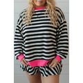 Black Stripe Color Block Edge Pullover and Shor...