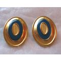 Vintage Gold & Blue Oval Pierced Earrings