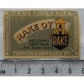 vintage Finland Matchbox Label - Rake Oy