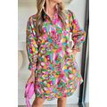 Pink Abstract Printed Lantern Sleeve Buttoned M...
