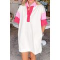 White Stripe Colorblock Patchwork Short Sleeve ...