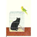 Art CAT AND BIRDCAGE Postcard (Sue Boettcher PL...