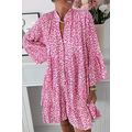 Bright Pink Leopard Printed Long Sleeve Buttone...