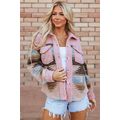 Pink Western Aztec Print Sherpa Splicing Button...