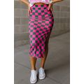 Rose Checkered Print Side Slit High Waist Midi ...