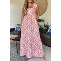 Pink Plus Size Ruffle Trim Square Neck High Wai...