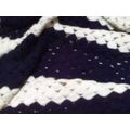 Hand made crochet throw navy and white large