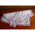 Vintage Hand Crochet Pink/Blue Edged White Line...