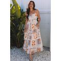 Orange Multi Printed Ricrac Trim Spaghetti Stra...