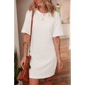 White Drop Shoulder Crew Neck Shift T Shirt Dress