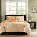 Twin size 4-Piece Orange White Damask Print Com...
