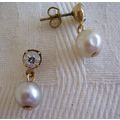 Vintage Earrings Pearl Drop White Crystal Pierced