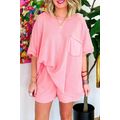 Pink Plus Size Ribbed Exposed Seam Tee and Shor...