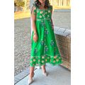 Green Floral Print Contrast Trim Knotted Straps...