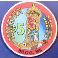 Boomtown. $5 Casino Chip. Biloxi, MS. X43.