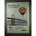 1993 Zippo Cigarette Lighter Ad - American Classics