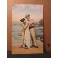 antique German unused postcard girl in swimsuit