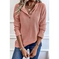Rose Tan Rib Textured Henley Knit Top