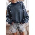Sky Blue Beads Stud Drop Shoulder Loose Sweatshirt