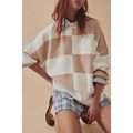 Khaki Checkered Side Slits Drop Shoulder Oversi...