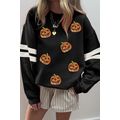 Black Halloween Pumpkin Face Sequin Patched Ove...