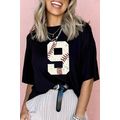 Black Number 9 Distressed Baseball Pattern Over...
