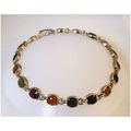 Bracelet #71 gold tone metal colorful stone cha...