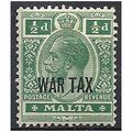 Malta 1917 SG92 1/2d Deep Green WAR TAX Mounted...
