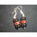 Small round black and deep red crystal earrings