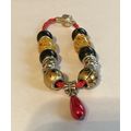 Amber, Black & Red Braided Red Bracelet with Ch...