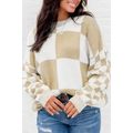 Flaxen Checkered Print Drop Shoulder Sweater