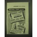 1946 Hamlet and Up in Central Park Plays Ad - Michael Todd Presents