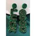 Blackish Green GOOD LUCK Rice Beaded Dangle Ear...