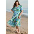 Green Leaves Print Short Sleeve Surplice Neck R...