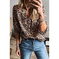 Apricot Leopard V Neck Half Sleeve Blouse