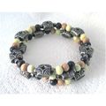 Bracelet #JB009 wood & metal bead clusters 16.5...