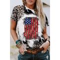 Leopard Vintage American Flag Graphic T Shirt