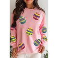 Pink Easter Egg Sequin Patched Crew Neck Sweats...