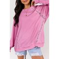 Bright Pink Lace Patched Raglan Sleeve Loose Fi...