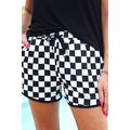 Black Checkered Drawstring Elastic Waist Casual...