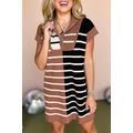 Black Stripe Color Block Quarter Zip Collar Sho...