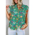 Green Lace Trim Flutter Sleeve Tropical Floral ...