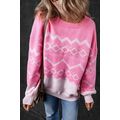 Pink Western Aztec Geometric Drop Shoulder Sweater