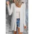 White Solid Color Ribbed Button up Tunic Cardigan