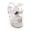 Palovio Silver Rhinestone Open Toe Heels Satin ...