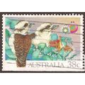 AUSTRALIA, BIRDS, Kookaburra Christmas, blue-green 1990, 38c