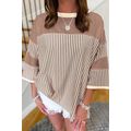 Khaki Stripe Patchwork Bracelet Sleeve Plus Siz...