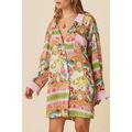 Multicolour Boho Floral Print Buttoned Long Sle...